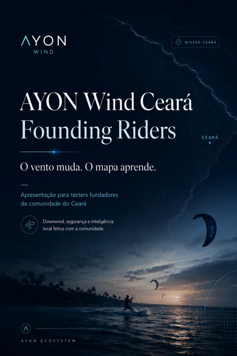 Capa — AYON Wind Ceará Founding Riders: rider de kitesurf ao entardecer no litoral do Ceará