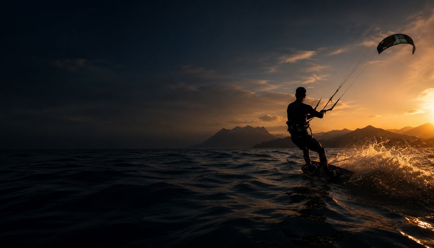 Kitesurfer riding at golden hour — Casa KiteSurfers, Fortaleza